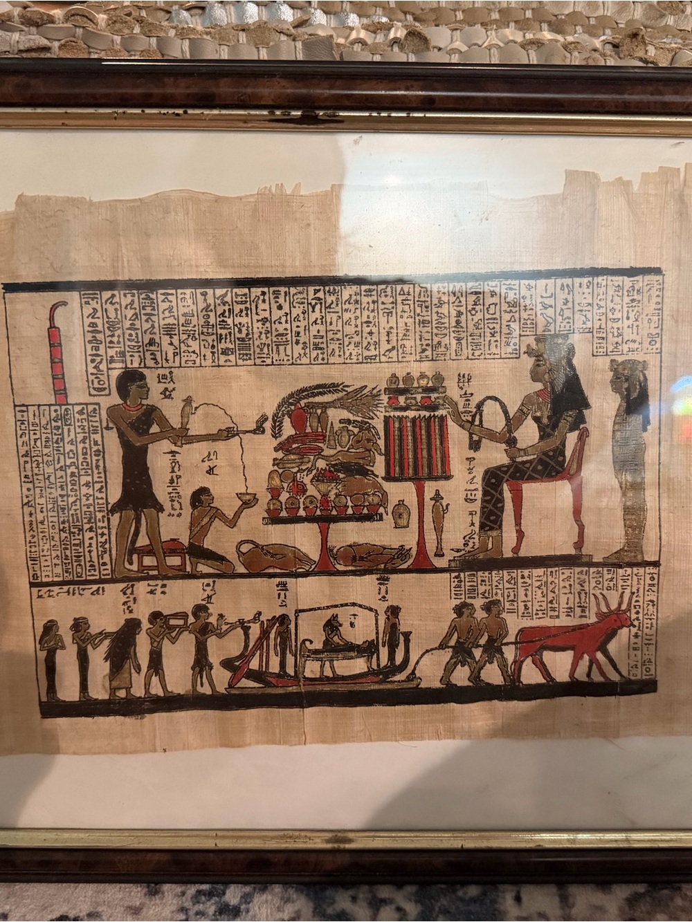 Vintage Egyptian Papyrus Wall Art - Black, Red, Tan